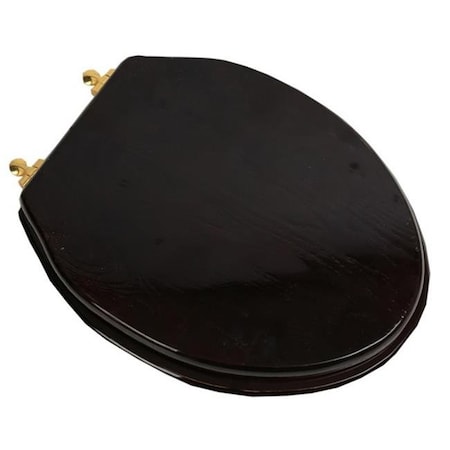 Plumbing Technologies Plumbing Technologies 5F1E2-18BR Designer Solid Elongated Oak Wood Toilet Seat with Polished Brass Hinges; Dark Brown Oak 5F1E2-18BR